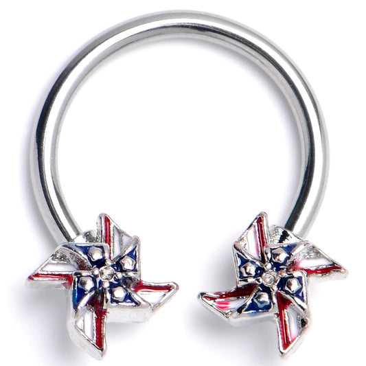 16G 3/8 Clear Gem Festive Pinwheel Horseshoe Circular Barbell