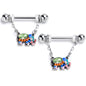 14G 9/16 Green Gem Colorful Elephant Dangle Nipple Ring Set