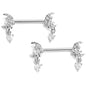 14G 9/16 Clear CZ Gem Moon Bow Heart Dangle Nipple Ring Set
