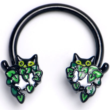 16G 3/8 Black Pouncing Cat Horseshoe Circular Barbell
