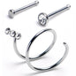 20G Nose Bone Triple Gem Twister Double Nose Hoop Ring 3 Pack