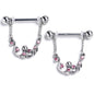 14G 9/16 Pink Gem Scrolling Elegance Dangle Nipple Ring Set