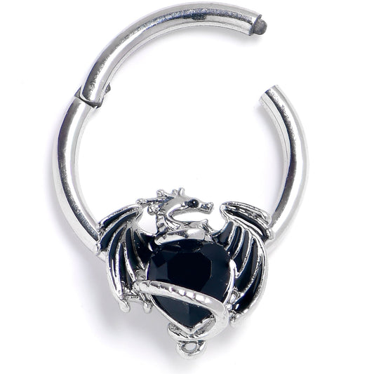 16G 3/8 Black Gem Heart ofDragon Hinged Segment Ring
