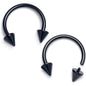14G 9/16 Black Internally Threaded Spike Horseshoe Nipple Ring Set