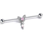 14G Clear Pink Gem Whimsical Butterfly Industrial Barbell 38mm
