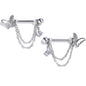 14G 9/16 Clear Gem Butterfly White Chain Dangle Nipple Ring Set