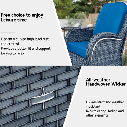 Outdoor Patio Set Wicker Aluminum Blue Gray 5 Piece Swivel Seats 4