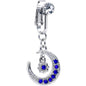 Blue CZ Gem Moon And Star Dangle Clip on Fake Belly Ring