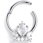 16G 3/8 Clear Gem Heart Crown Hinged Segment Ring