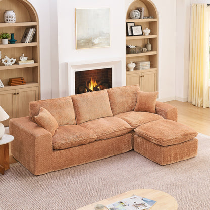 Sectional Sofa Modular Boucle Orange 4 Seat Reversible Chaise 107 In