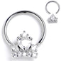 16G 3/8 Clear CZ Gem Crown Heart BCR Captive Ring