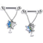 14G 9/16 Clear Gem Dazzling Butterfly Dangle Nipple Ring Set