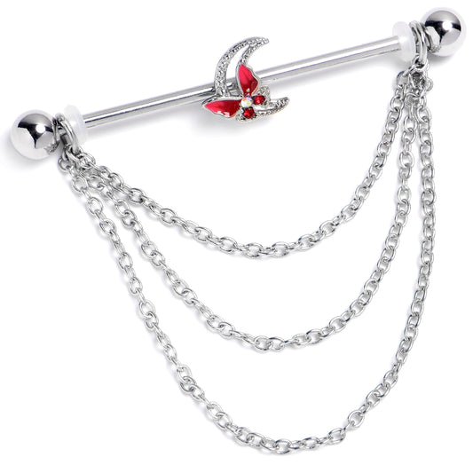 14G Aurora Gem Butterfly Pink Beauty Dangle Industrial Barbell 38mm