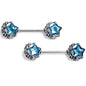 14G 9/16 Blue Gem Ornate Moon Star Barbell Nipple Ring Set