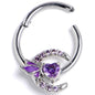 16G 3/8 Purple Gem Butterfly Heart Moon Hinged Segment Ring
