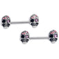 14G 9/16 Pink Black CZ Gem Stylish Skull Barbell Nipple Ring Set