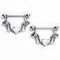 14G 9/16 Clear CZ Gem Serpentine Hearts Dangle Nipple Ring Set