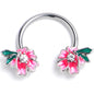 16G 3/8 Clear Gem Faerie Flower Pink Horseshoe Circular Barbell