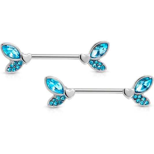 14G 9/16 Blue Gem Butterfly Lover Barbell Nipple Ring Set