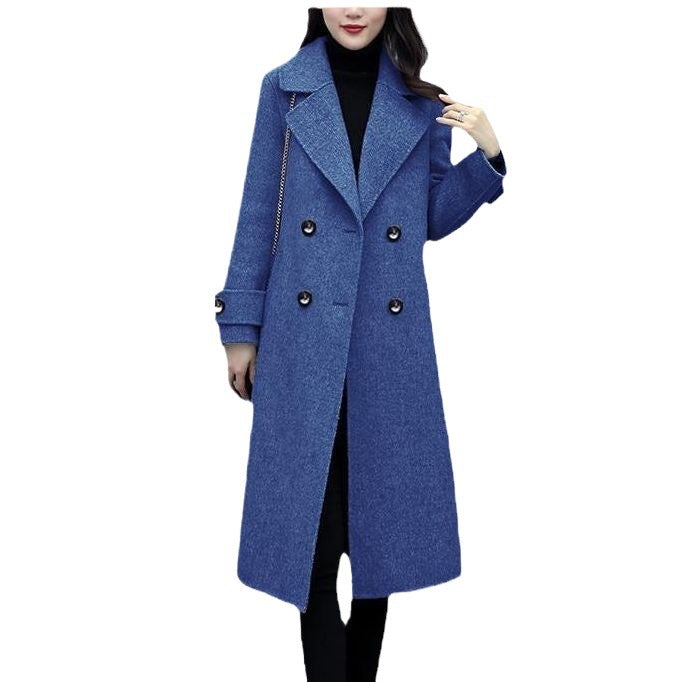 Womens MidLength KoreanStyle DoubleBreasted Wool Coat