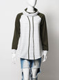 New pink sleeves blue stripes Fall or winter cotton sweater for high school or collage age girl