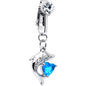 Clear Blue CZ Gem Dolphin Glam Dangle Clip on Fake Belly Ring