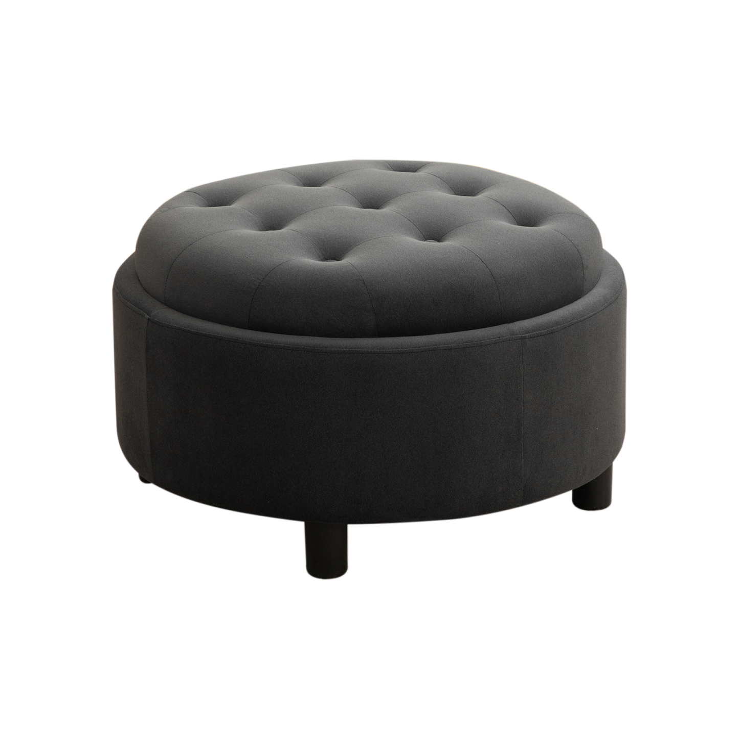 29.33' Round Upholstered Ottoman with Reversible Lid, Fleece Fabric, Gray
