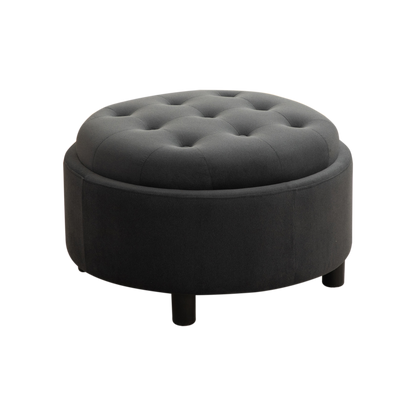 29.33' Round Upholstered Ottoman with Reversible Lid, Fleece Fabric, Gray