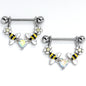14G 9/16 Aurora Gem Heart Bees Flowers Dangle Nipple Ring Set
