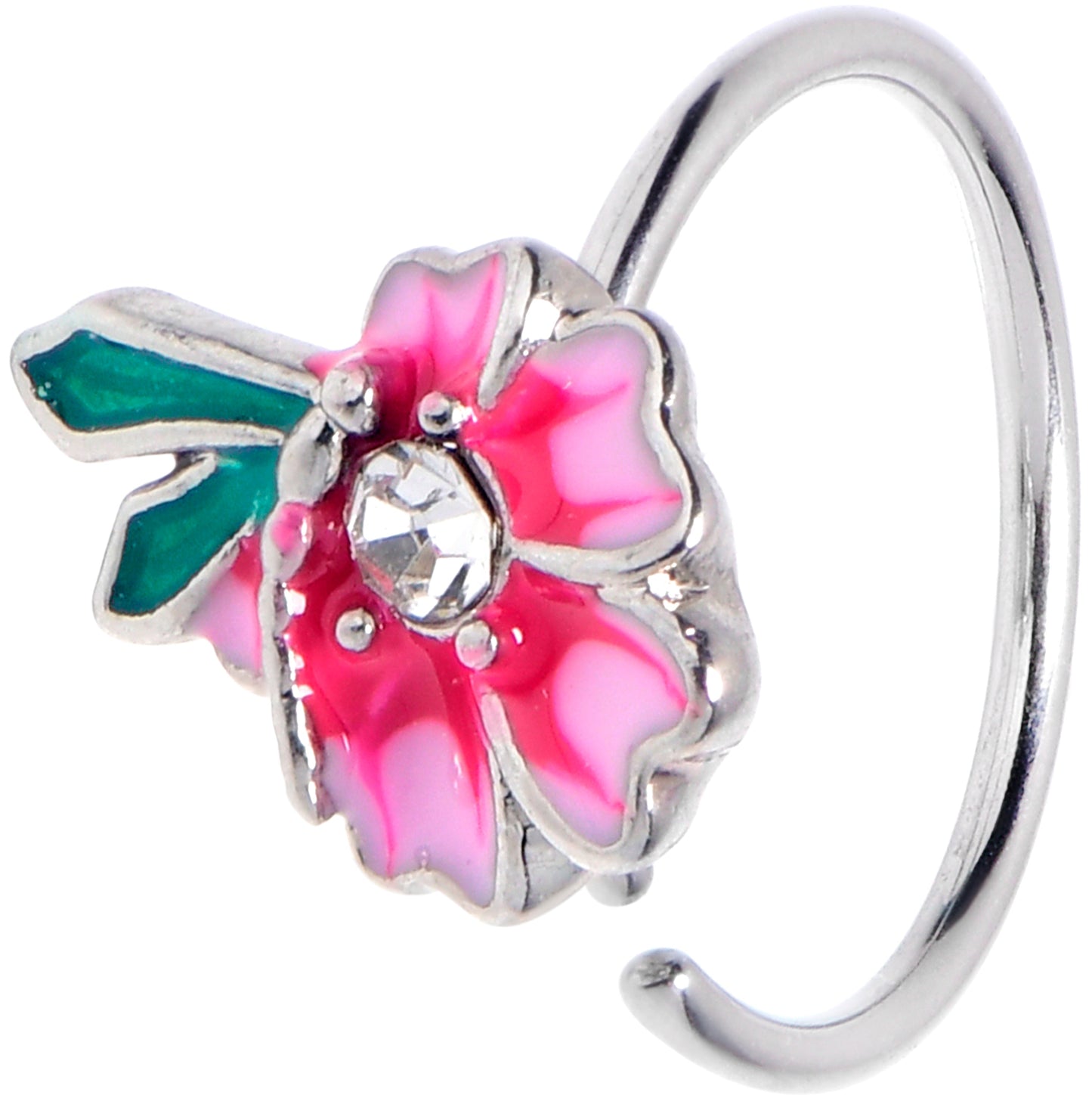 20G 5/16 Clear Gem Faerie Flower Pink Nose Hoop