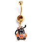 Yellow Gem Gold Tone Black Cat Pumpkin Suit Belly Ring