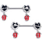 14G 9/16 Barbed Heart Rose Dangle Nipple Ring Set