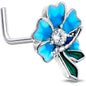 20G 1/4 Clear Gem Faerie Flower Blue L Shape Nose Ring
