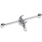 14G Clear CZ Gem Moon Bow Heart Dangle Industrial Barbell 38mm