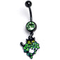 Green Gem Black Pouncing Cat Dangle Belly Ring