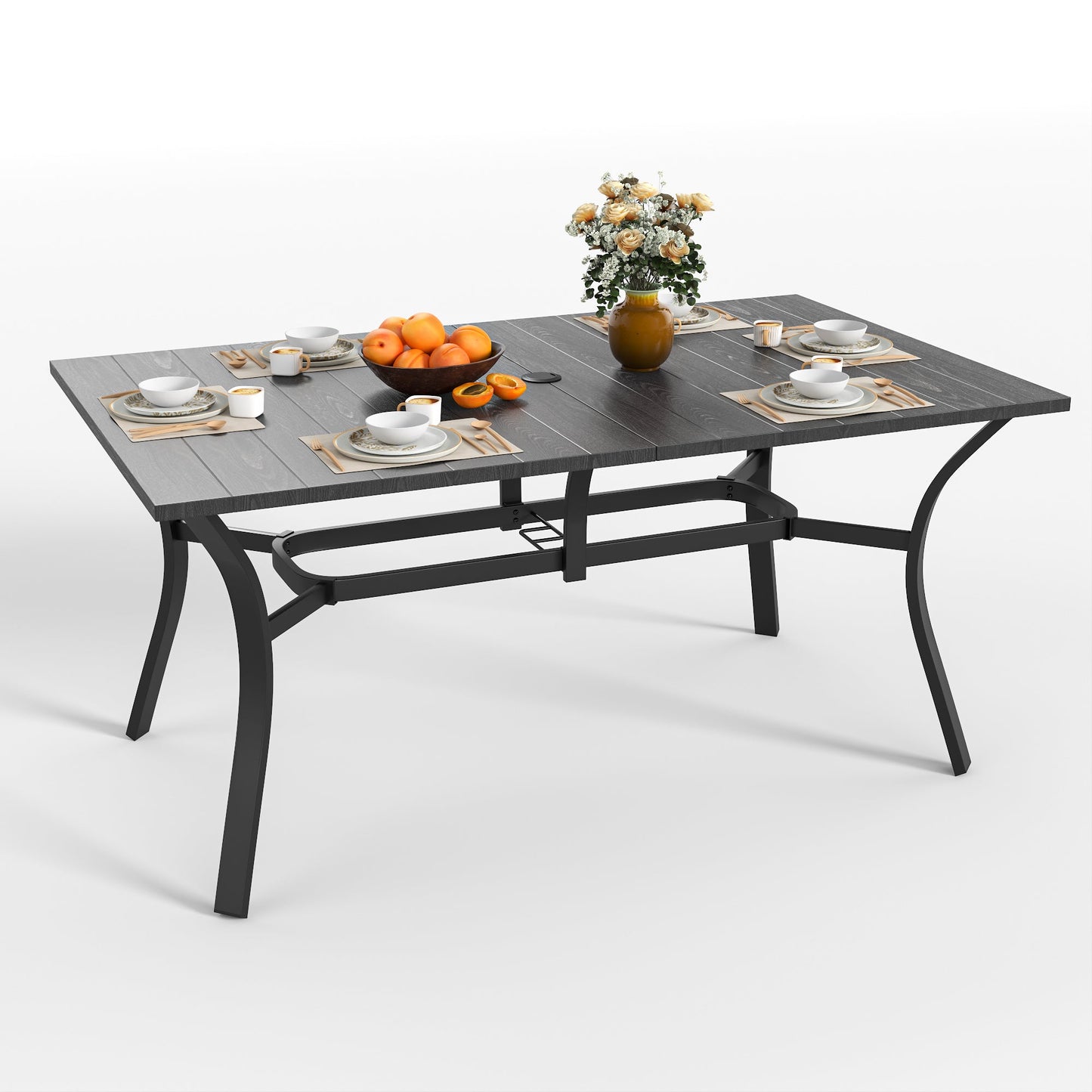 7 Piece Outdoor Dining Set Seats 6 Steel Wood Grain