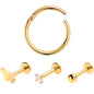 16G Clear Gem Gold Tone Simple Labret Segment Ring Curation Set of 4