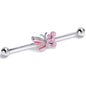 14G Clear Gem Flowery Butterfly Pink Industrial Barbell 38mm