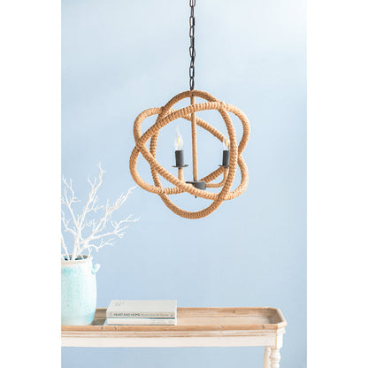Chandelier 3-Light Farmhouse Rope Globe Hanging Adjustable Chain