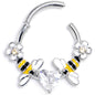 16G 3/8 Clear CZ Gem Bee Heart Flower Love Hinged Segment Ring