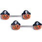 14G 9/16 Yellow Gem Orange Pirate Pumpkin Barbell Nipple Ring Set