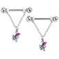 14G 9/16 Pink Gem Fabulous Flamingo Chain Dangle Nipple Ring Set