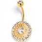 Clear CZ Gem Gold Tone Morning Sun Ray Belly Ring