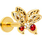 16G Red CZ Gem Gold Tone Drama Butterfly Flat Back Earring