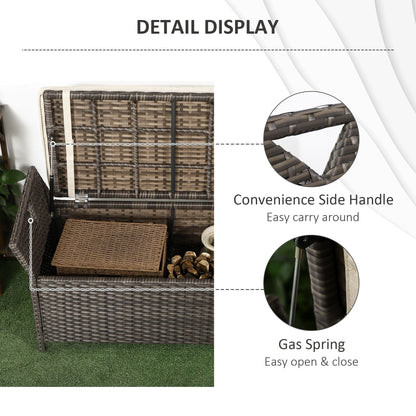 Outdoor Storage Bench PE Wicker Cream White 27 Gallon 43in
