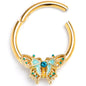 16G 3/8 Blue Gem Gold Tone Rococo Butterfly Hinged Segment Ring