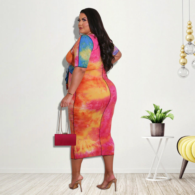 Plus Size Women's Kansuha Printed Fashion Dress