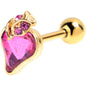 16G Pink Gem Gold Tone Strawberry Love Heart Cartilage Earring