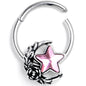 16G 3/8 Pink Gem Ornate Moon Star Hinged Segment Ring