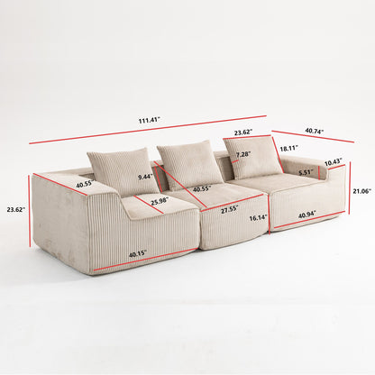 Minimalist Corduroy Sectional Sofa Beige 3-Seat 111